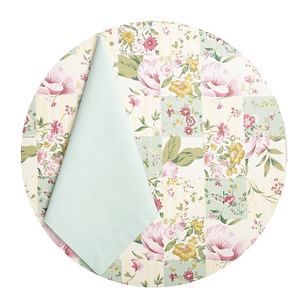 Conjunto Capa para Sousplat e Guardanapo- Xadrez Florido