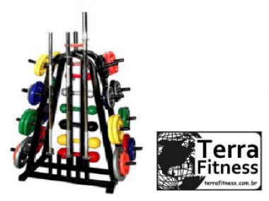 Suporte expositor 3x1 barra, anilha e halter - Terra Fitness