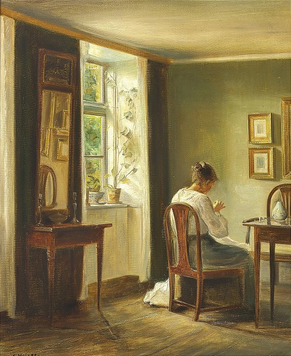 Interior com mulheres do lado do vinhedo - Carl Holsøe