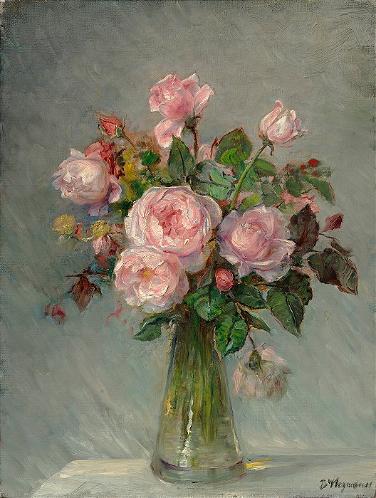 Rosas em um vaso de vidro (1906) - Bertha Wegmann