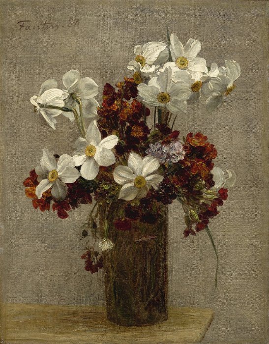 Narcisos, goivos e prímulas - Henri Fantin-Latour