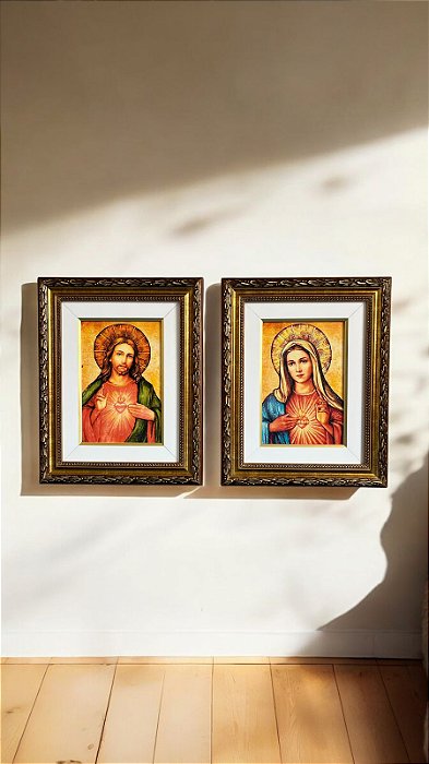 Quadro Sagrado Coração de Jesus e Imaculado Coração de Maria - Tela Canvas