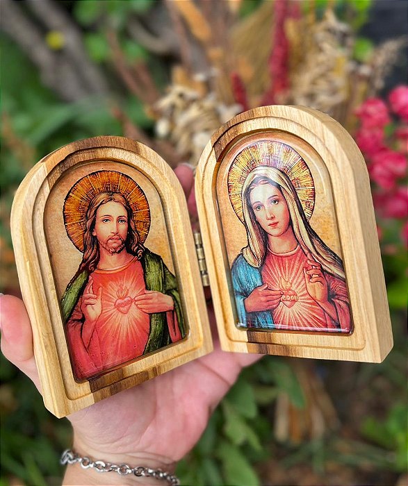 Mini Diptico - Sagrado Coração de Jesus e Imaculado Coração de Maria