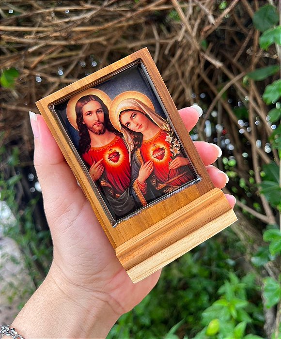 Mini ícone resinado - Sagrado e Imaculado Coração