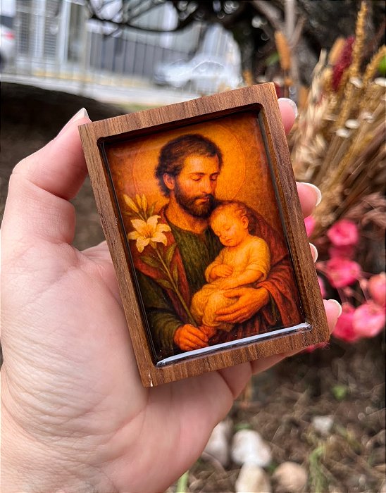 Mini ícone resinado - São José e o Menino