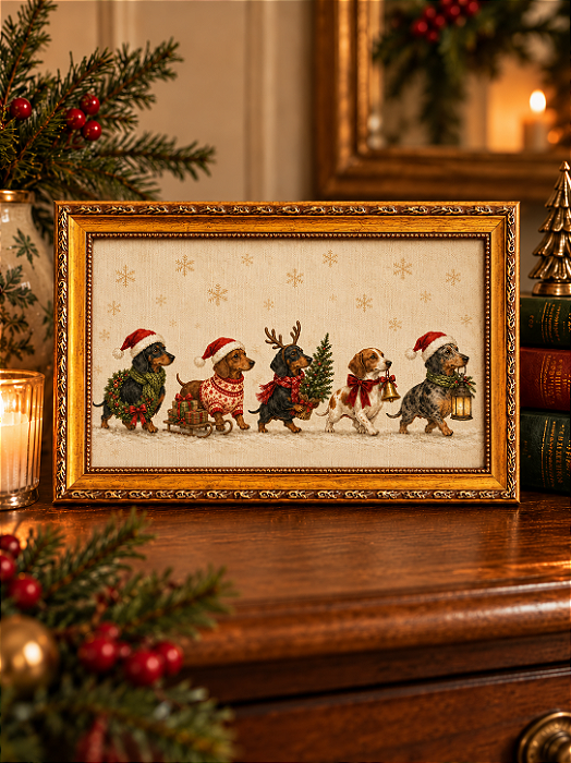 Quadro de Natal - Cachorros Natalinos