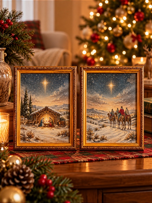 Par de quadros de Natal - Em Busca da estrela