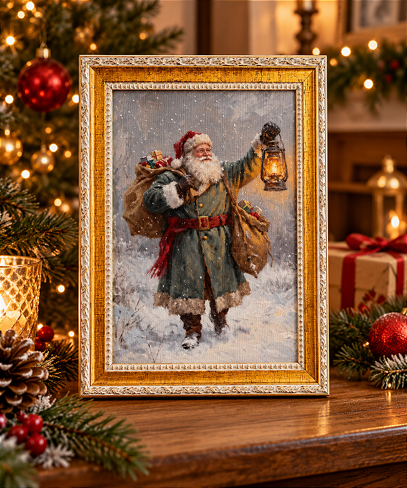 Quadro de Natal - Papai Noel com presentes