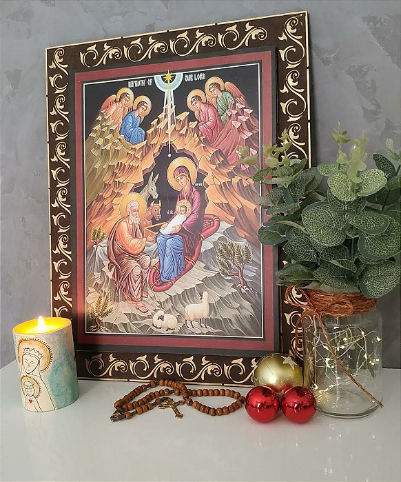 Natividade de Jesus - Quadro duplo com Borda dourada