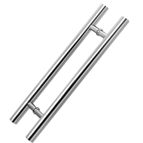 Puxador Duplo Tubular Inox Polido Para Porta Vidro Madeira 45cm