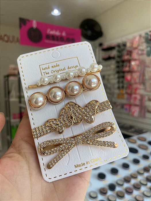 KIT DE PRESILHAS PARA CABELO - LAÇO DOURADO