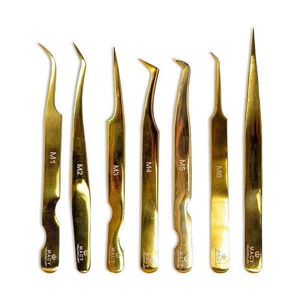 Pinça Premium Macy Gold Precisão Para Cílios