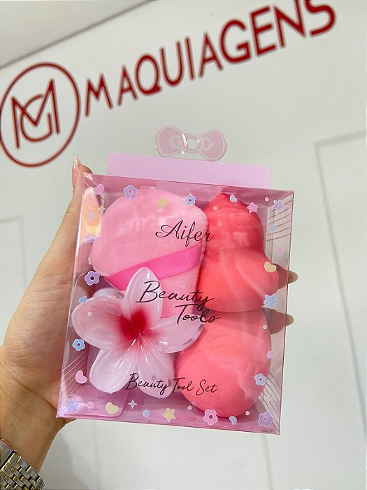 Kit de esponjas para pó e base com piranha Flor