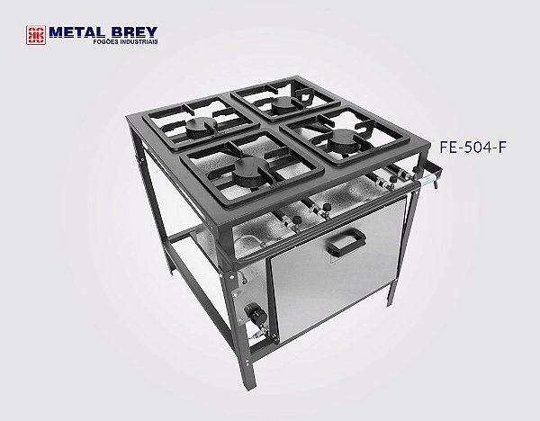 Fogão Industrial a Gás / 4 Bocas / FORNO / Linha Econômica / Alta Pressão / Metal Brey