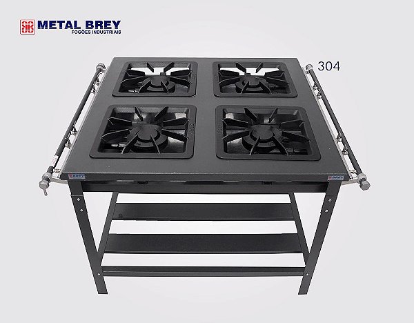 Fogão Industrial a Gás / 4 Bocas 40X40/ Linha EXTRA / Baixa ou Alta Pressão / Metal Brey