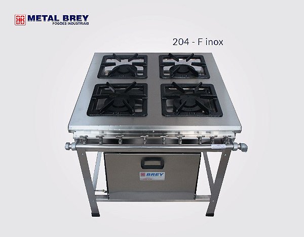Fogão Industrial a Gás / 4 Bocas / FORNO / Linha EXTRA INOX 304 / Baixa ou Alta Pressão / Metal Brey