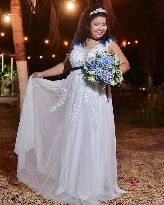 Vestido Longo com Renda e Brilho - Romance Noivas | Vestidos de Noiva Civil  e Festas