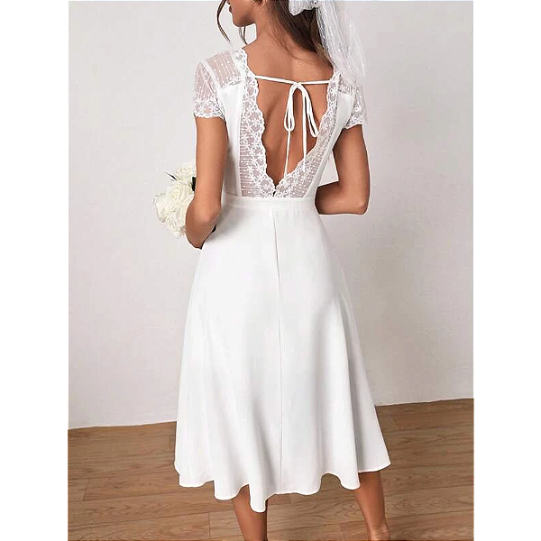 Vestido de Noiva Civil Midi com Decote nas Costas