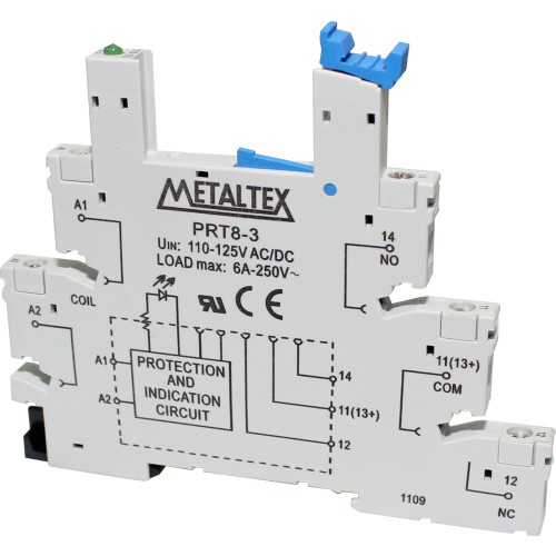 PRT8-3 SOQUETE PARA RELÉ JZ FAIXA DE TENSÃO 110-125VCC/VCA FIXAÇÃO TRILHO DIN METALTEX