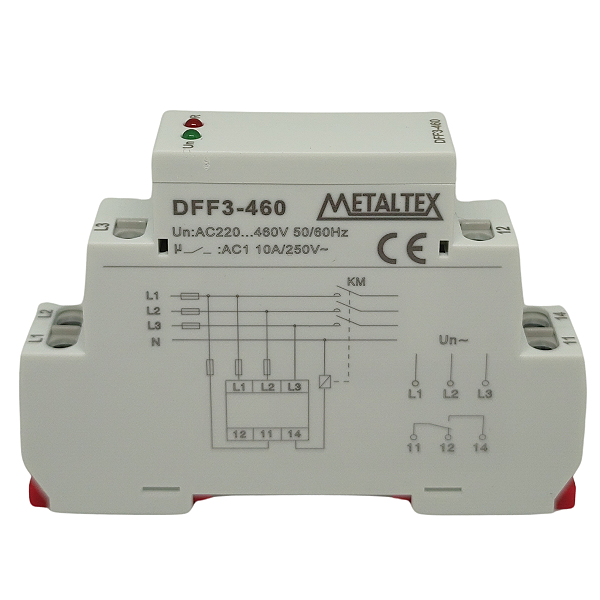 DFF3-460 RELÉ FALTA DE FASE E INVERSÃO DE FASE DE 220-460VCA TRIFÁSICO I21715 METALTEX