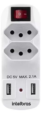 Adaptador 2 tomadas e 2 usb intelbras eac 1002