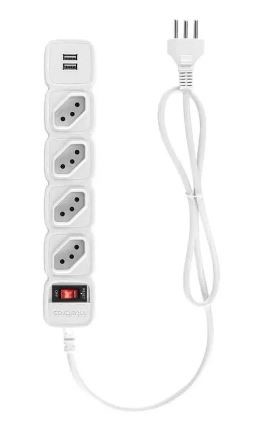 Protetor eletronico intelbras com 4 tomadas 2 usb - epe 204 usb branco