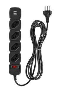 Protetor eletronico intelbras com 4 tomadas 2 usb - epe 204 usb preto