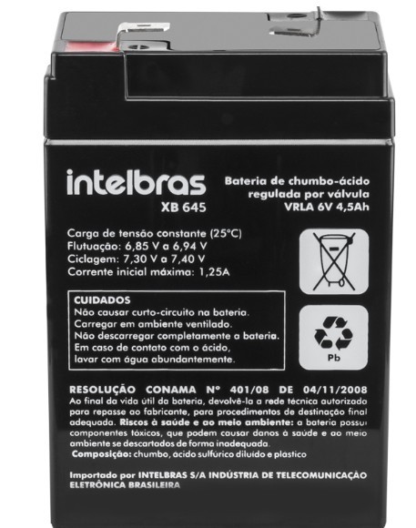 Bateria intelbras eletrica 6v 4,5amperes - xb645