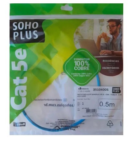 Patch cord cat.5e utp - 0,5m  azul sohoplus