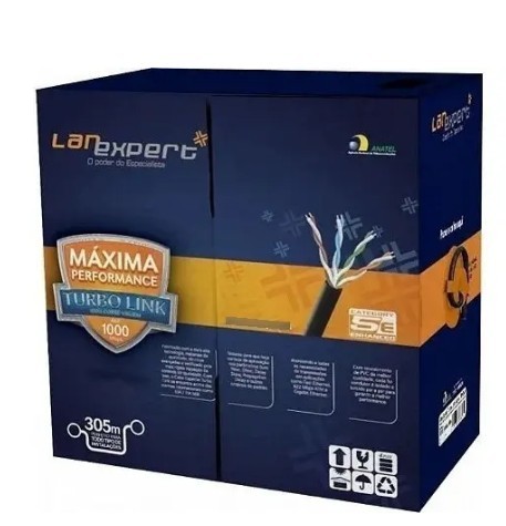 Cabo rede cat5e caixa 305m 4 pares preto (interno) - lan expert