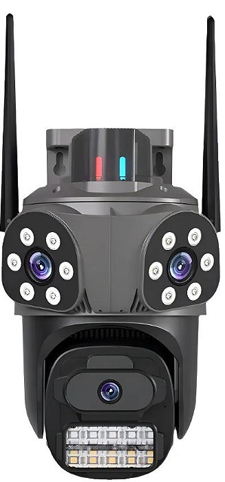 Camera mini speed dome wi-fi tripla lente 3mp cada lente - cinza
