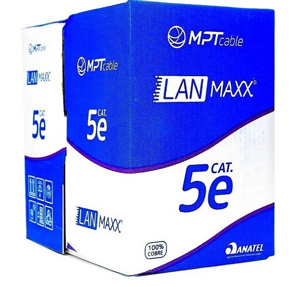 Cabo rede cat5e multiplo 20 metros 4 pares preto (interno externo)  - mpt