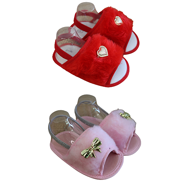 Kit 2 Pares de Sandália Pantufa Feminina Para Bebês - RN até 12 Meses