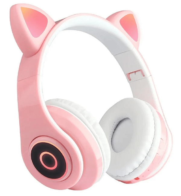 Fone de Ouvido Sem Fio Basike Stéreo  FON-8692 Rosa Gatinho