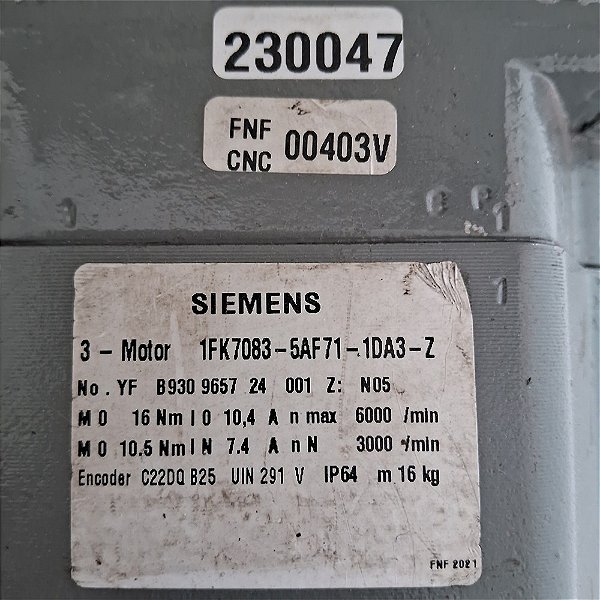 SERVO MOTOR SIEMENS 1FK7083-5AF71-1DA3-Z