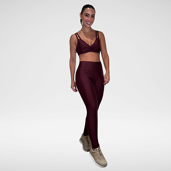 CONJUNTO FITNESS MARROM + TOP