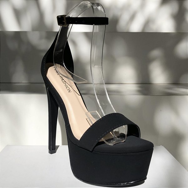 Sandália Meia Pata Salto Alto Fino 15cm Preto