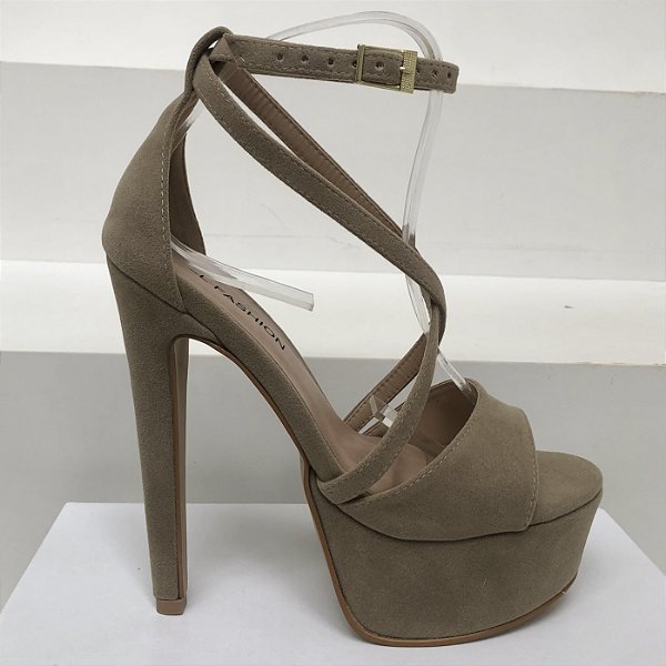 Sandália Feminina Salto Fino Cruzada Meia Pata 15cm Nude