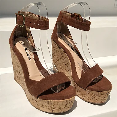 Anabela Sandália Feminina Salto Plataforma 12cm Caramelo Outlet