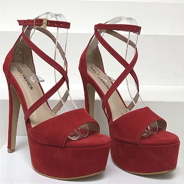 Sandália Feminina Salto Fino Cruzada Meia Pata 15cm Vermelha Outlet