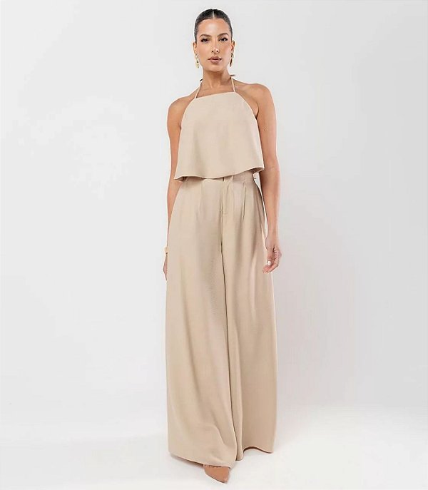 Conjunto Cropped Folha e Calça Pantalona Alfaiataria Nobre