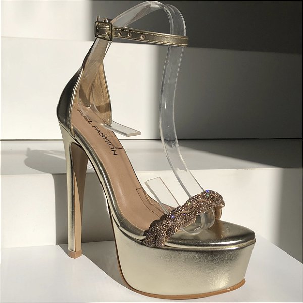 Sandália Salto 15 Meia Pata Tiras em Strass Cruzada Várias Cores