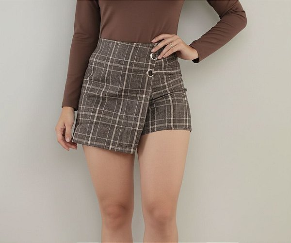Short Saia Xadrez Marrom