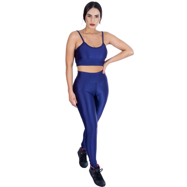 Calça Legging Feminina Fitness Listras 3D Azul