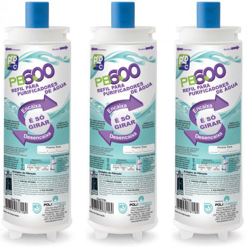 Kit Com 3 Refil Filtro PB600 p/ purificador de água Newmaq, Newup, Masterfrio Rótula Branco ( compatível )