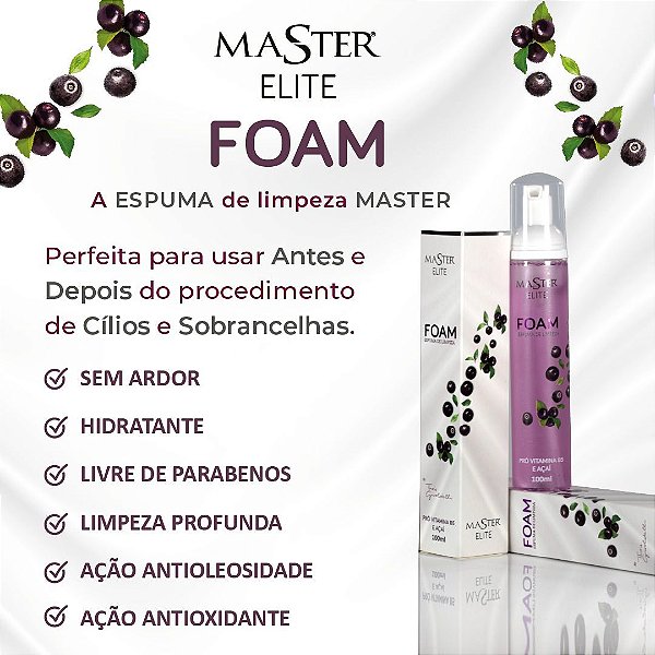 Espuma de Limpeza Cílios e Sobrancelhas Master Elite Foam Açaí 100ml