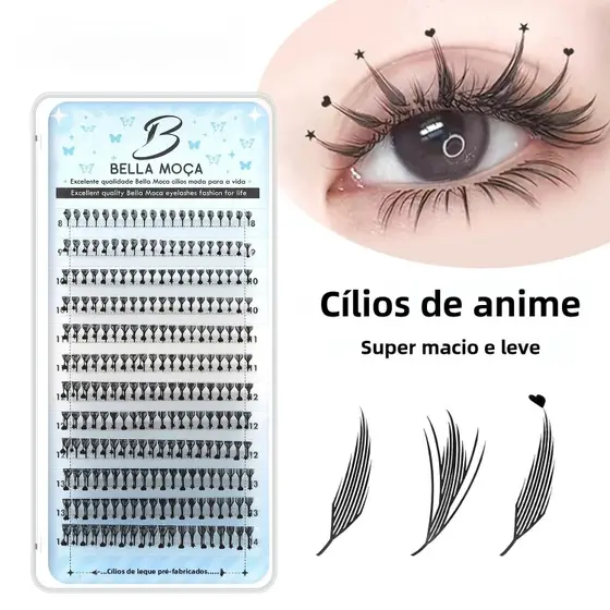 Cílios Bella Moça Anime Mangá PENA COM CORAÇÃO/ESTRELA 0.07D Mix 8-14mm