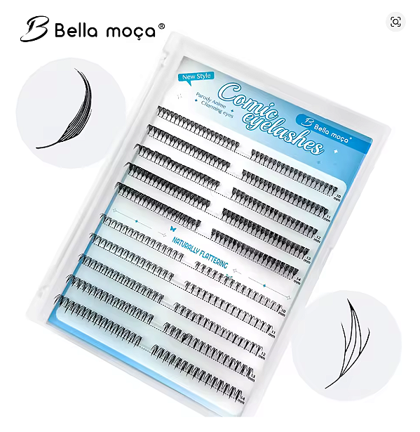 Cílios Bella Moça Anime Mangá PENA E PENA LEVE 0.07D Mix  10 -14mm