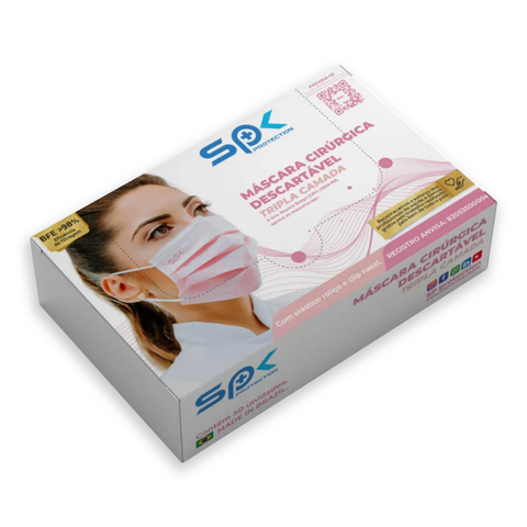 Máscara Descartável Tripla c/Elástico Rosa - SP