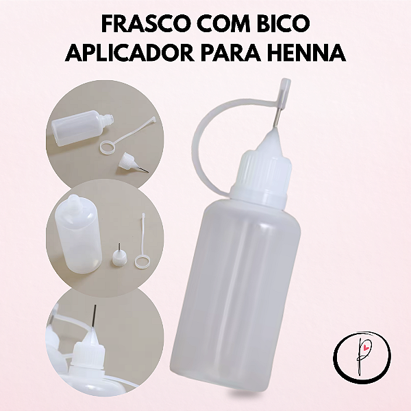 Frasco Aplicador 30ml de Alta Precisão para Henna e Sobrancelhas Profissional